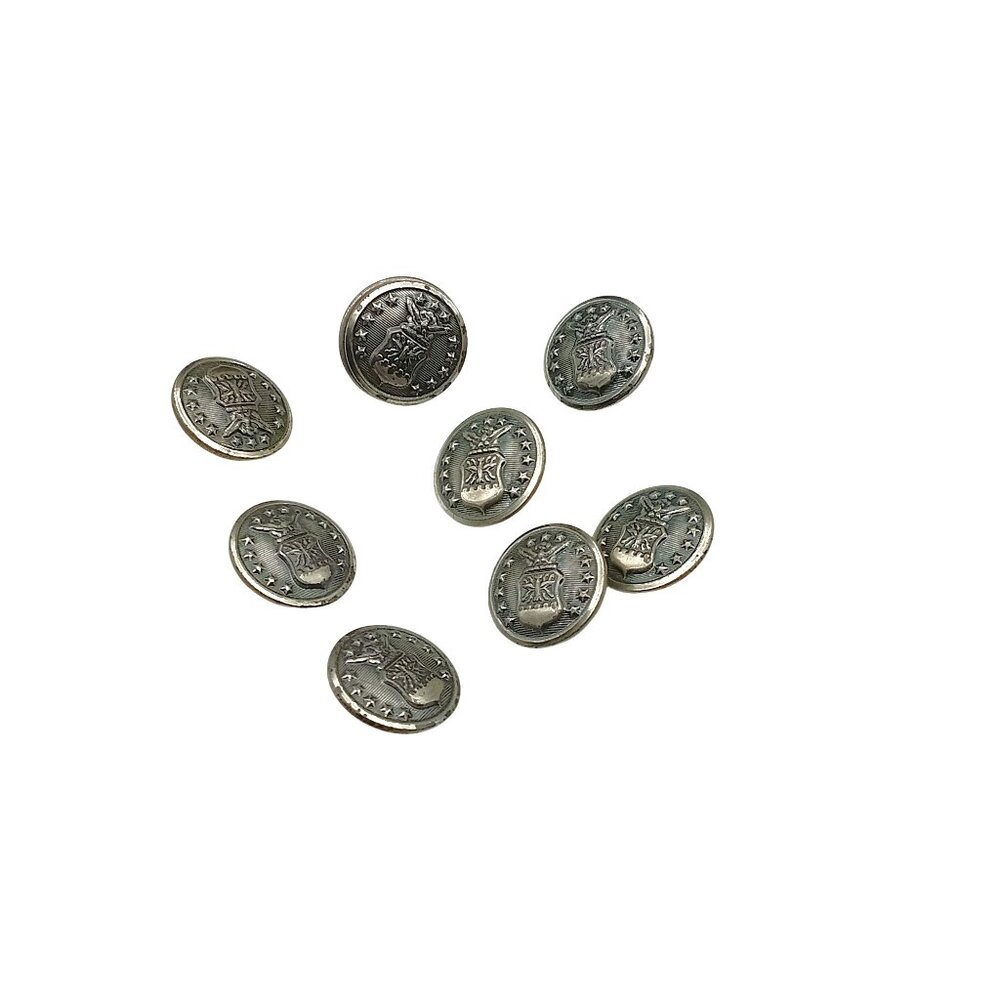 Vintage Metal Shank Buttons With Heraldic Crest Design - Set Of 8